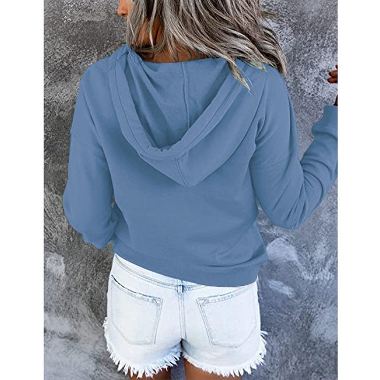 Long - sleeved Hooded Sweatshirt With Pocket, Buttons, and Drawstring Design Hoodie - silverfoxgoods